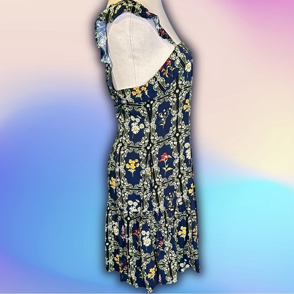 Agua Bendita for Target Navy Blue Floral Tile Print Ruffled Mini Dress Size S - Picture 16 of 16